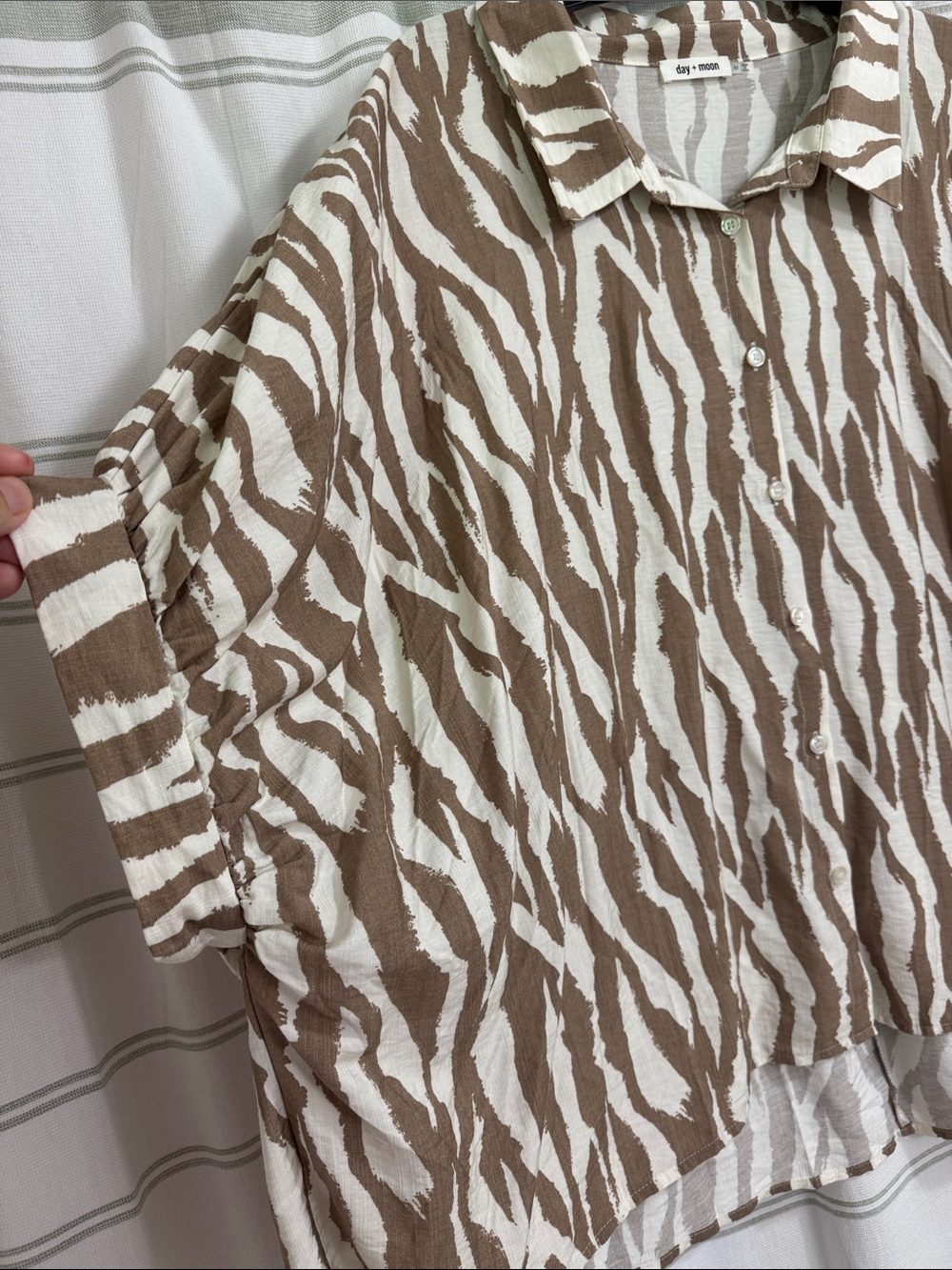 Zebra-Print Button Front Shirt in Brown & Cream - Picture 3 of 8